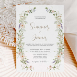 Convites Pastel Wildflower Delicate Floral Wreath Casamento