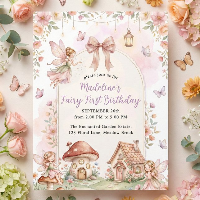 Convites Pastel Wildflower Fairy First 1st Birthday Party (Pastel Wildflower Fairy First 1st Birthday Party Invitation)
