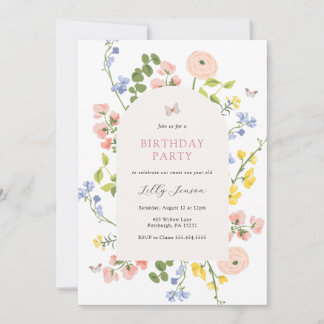 Convites Pastel Wildflower Garden Birthday Invitation