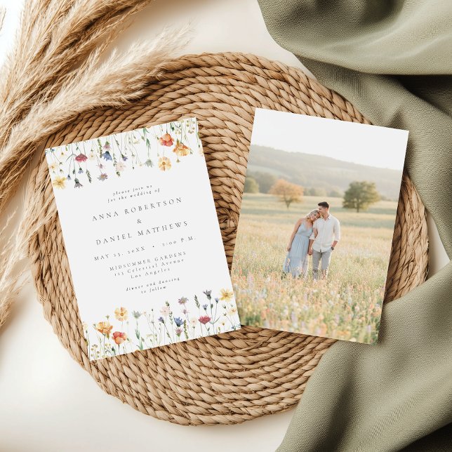 Convites Pastel Wildflower Photo Wedding Invitation (Criador carregado)