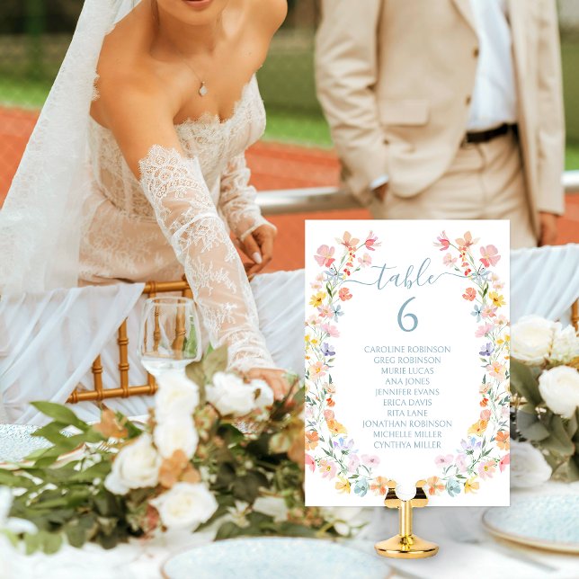 Convites Pastel Wildflower Spring Wedding Table Number (Criador carregado)