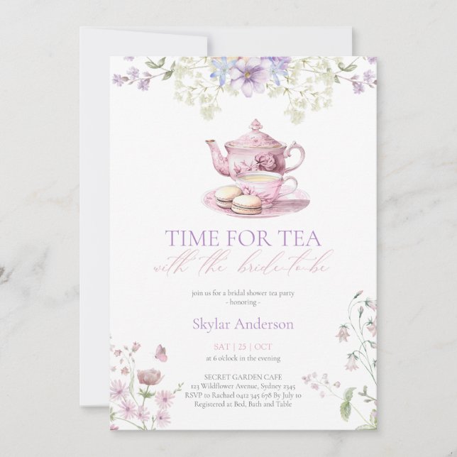 Convites Pastel Wildflower Time for Tea Bridal Shower Party (Frente)