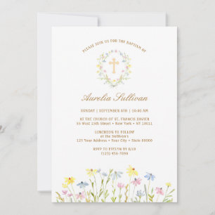 Convites Pastel Wildflower Wreath Baptism