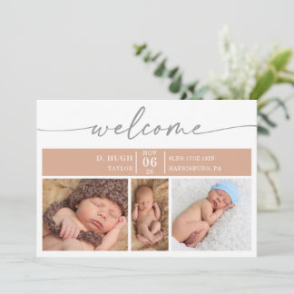Convites Pastel Wood Photo Baby Welcome Announcement Card