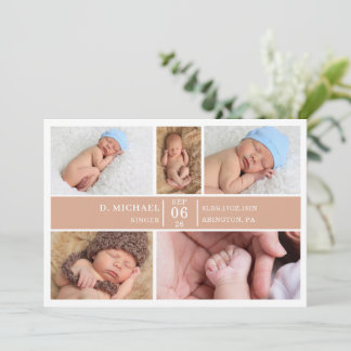 Convites Pastel Wood Photo Collage Baby Announcement Card