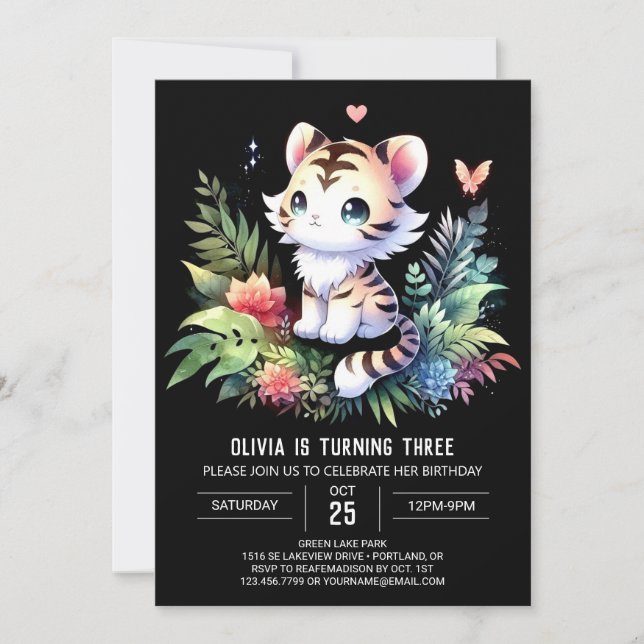 Convites Pastel Woodland Tiger Birthday (Frente)