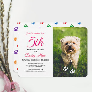 Convites Pata Colorida Imprime Foto Rosa Pet Aniversário
