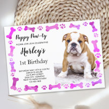 Pata Rosa Imprime Ossos Cachorro-Papoila Aniversár