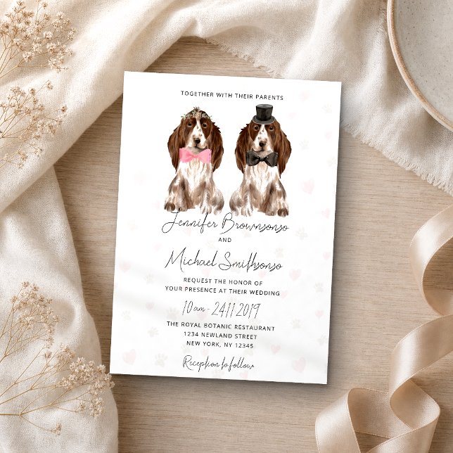 Convites Patas de Cocker Spaniel corações casamento de cach (Criador carregado)