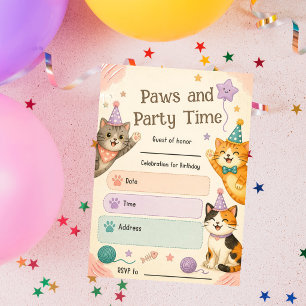 Convites Patas e Hora de Festa – Aniversário de Gato Fofo
