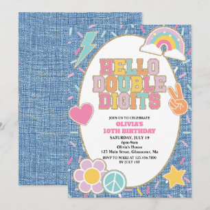 Convites Patch Denim Olá Dígitos Duplos 10º Aniversário