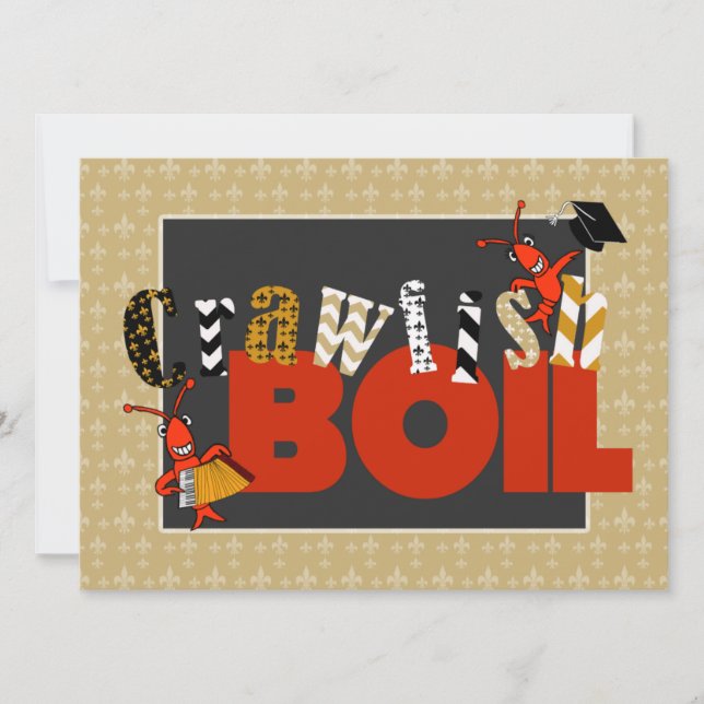 Convites Patchwork Fleur de Lis Crawfish Boil Graduação (Frente)