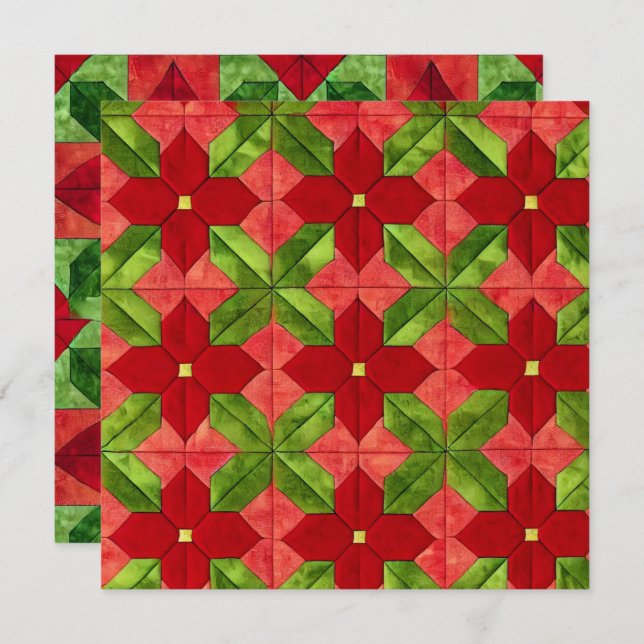 Convites Patchwork Poinsettia para Padrões Imprimíveis (Frente/Verso)