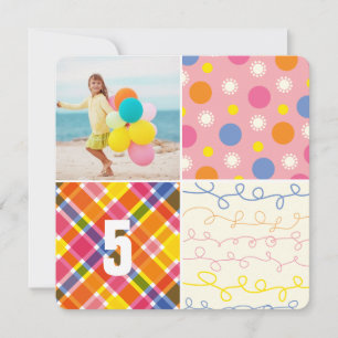 Convites Patchwork Rosa Patterno Praça Rapariga Foto Aniver