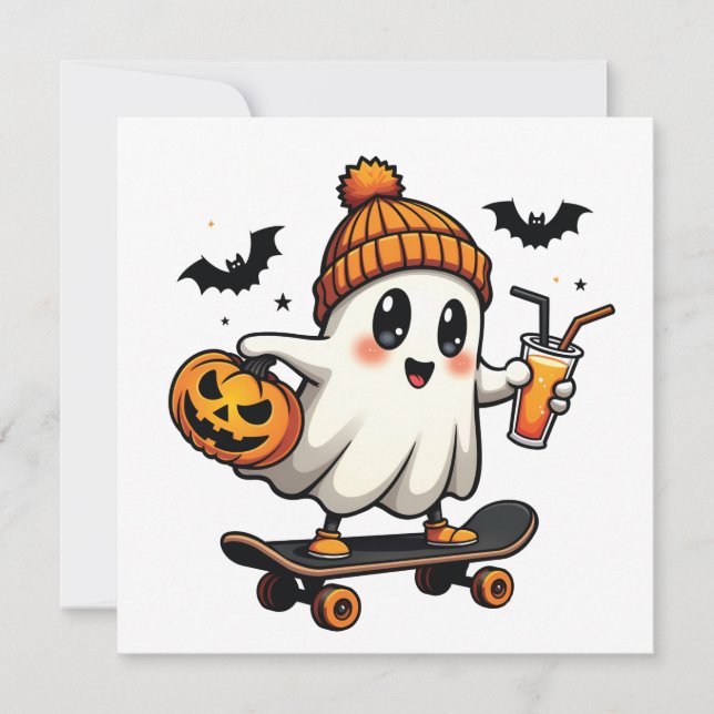 Convites Patinação de Halloween Pumpkin Spice Ghost Fall (Frente)