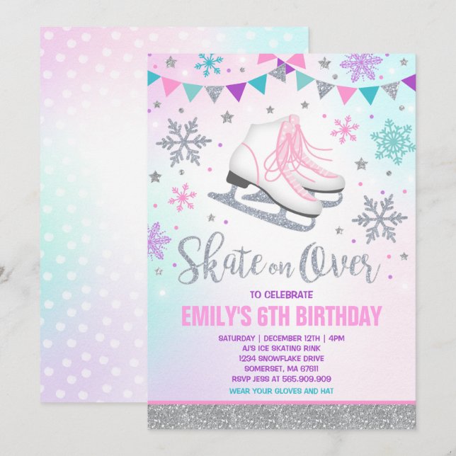 Convites Patinação no gelo Festa de Pele de Gelo (Frente/Verso)