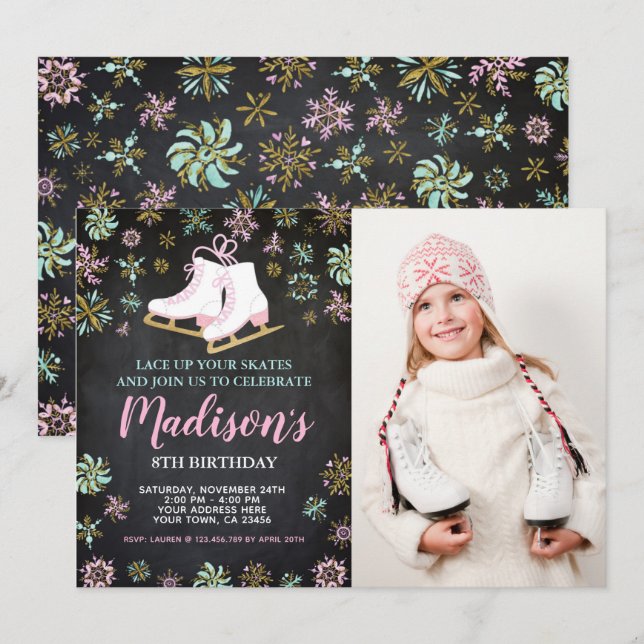 Convites Patinação no Gelo, País das Maravilhas de Inverno  (Frente/Verso)