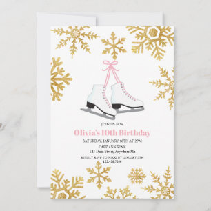 Convites Patinação no Gelo Rosa Dourado Floco de Neve Anive