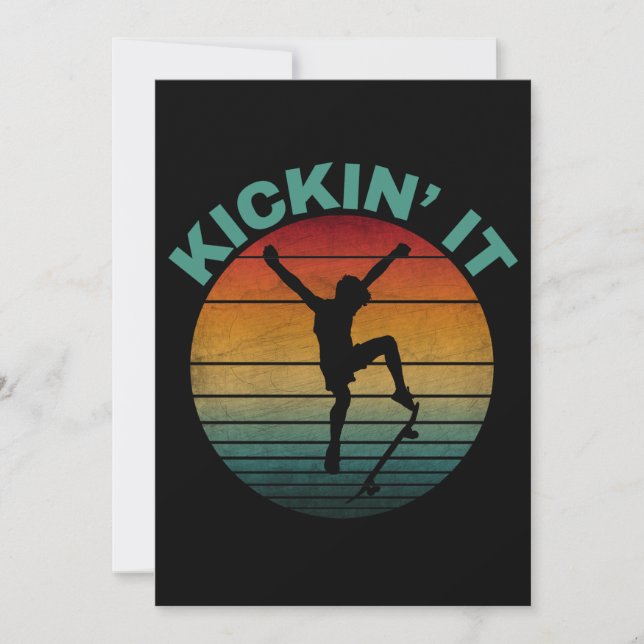 Convites Patinador de Skate Vintage Kickin 'It (Frente)