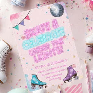 Convites Patinar & Celebrar Sob as Luzes Neon 