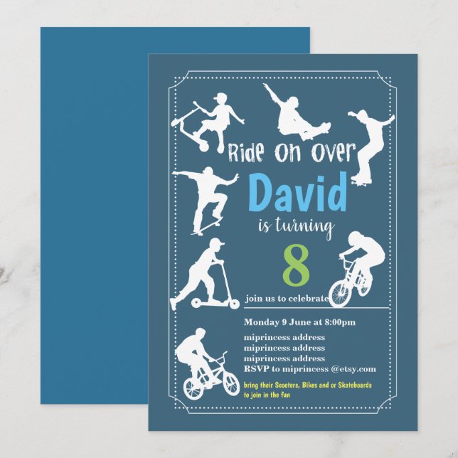 Convites Patinetes, Bikes e ou skates, sobrevoem (Frente/Verso)