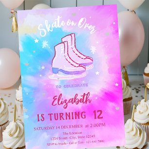Convites Patins de gelo Flocos de neve Tie Dye Aniversário