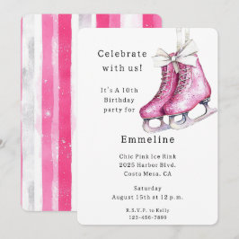 Convites Patins de Gelo Rosa Bonito Aniversário