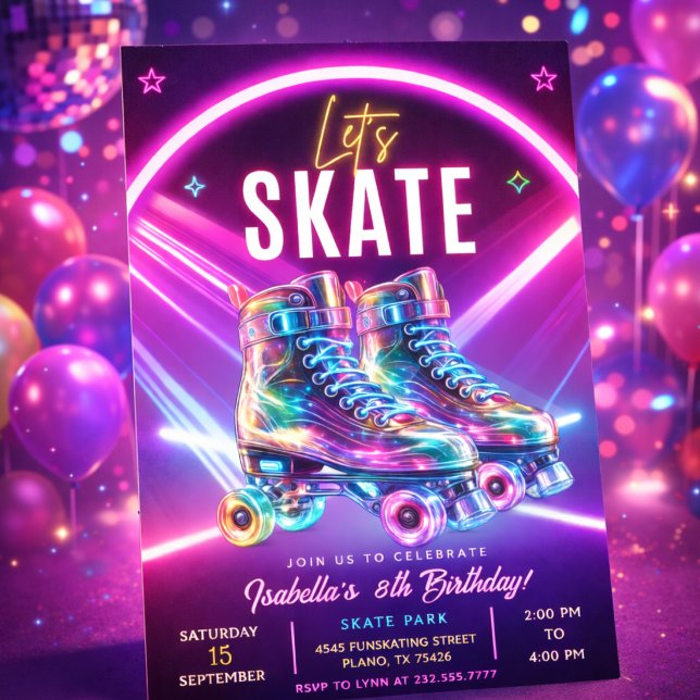 Convites Patins Neon de Aniversário (Criador carregado)