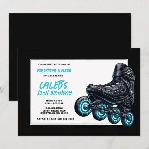 Convites Patins Preta Rodas Azuis Brilho Festa de Aniversár