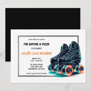 Convites Patins Pretos Laranja Neon Festa de Aniversário