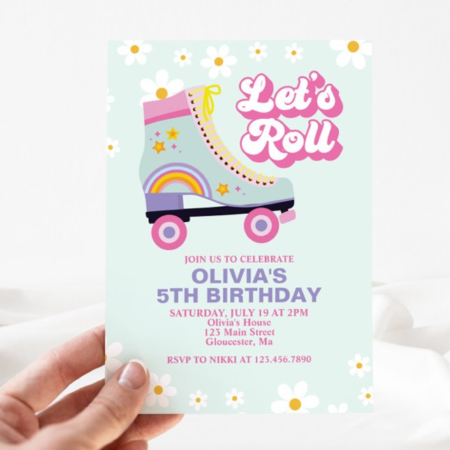 Convites Patins Retro Daisy Aniversário (Criador carregado)