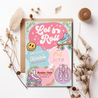 Convites Patins Retrô Pastel Let's Roll Patins de Ballet An