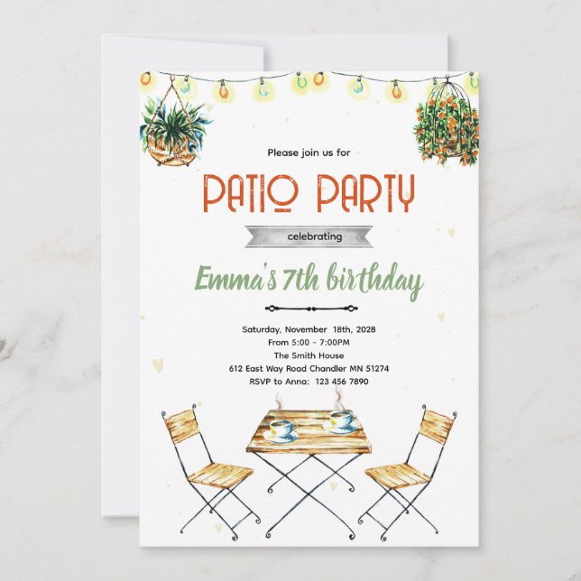 Convites Patio party Invitation (Frente)