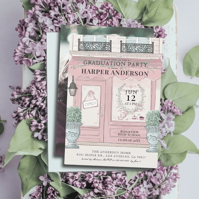 Convites Patisserie Francês Paris - Foto de Graduação Rosa (Criador carregado)