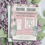 Convites Patisserie Paris Pink Bat Mitzvah<br><div class="desc">Este convite para Bat Mitzvah,  café/padaria/patisserie francês,  tem um fundo creme com uma pastelaria/padaria/cafe storefront em cor-de-rosa. O verso apresenta um fundo de rosa claro com padrões florais. Personalize para suas necessidades. Você pode encontrar mais produtos correspondentes na minha loja.</div>