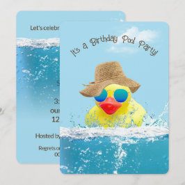 Convites Pato Amarelo para uma festa de Piscina de aniversá