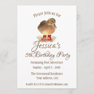 Convites Pato da aguarela no aniversário vermelho das botas