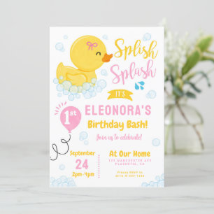 Convites Pato de borracha Amarelo cor-de-rosa-festa de aniv