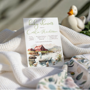 Convites Pato de Fazenda de Aquarela com Chá de fraldas de 