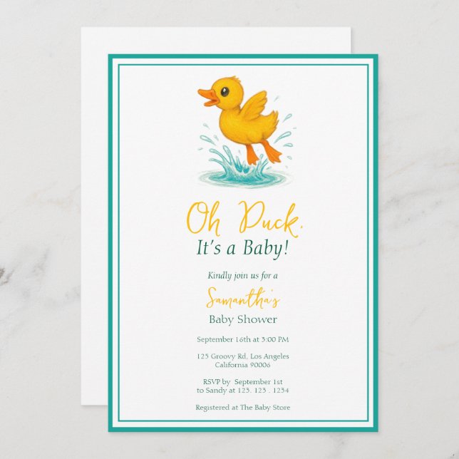 Convites Pato, é um bebê! Chá de fraldas (Frente/Verso)