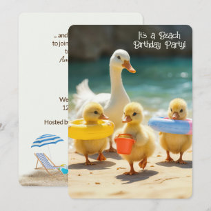 Convites Patos bonitos na praia por uma Festa de aniversári