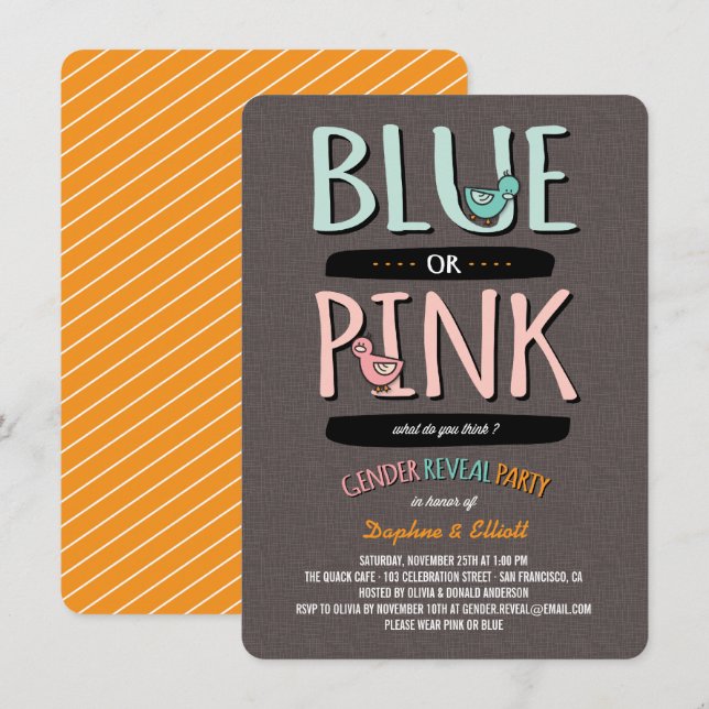 Convites Patos Cachorros Rosa ou Azul Festa de Refeição do  (Frente/Verso)