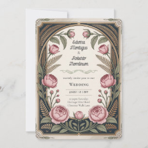 Convites Patrimônio Art Nouveau Floral Casamento Preto Dour