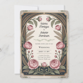Convites Patrimônio Art Nouveau Floral Casamento Preto Dour