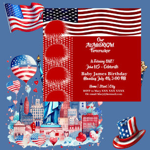Convites Patriota Americana do Firecracker Birthday Boy