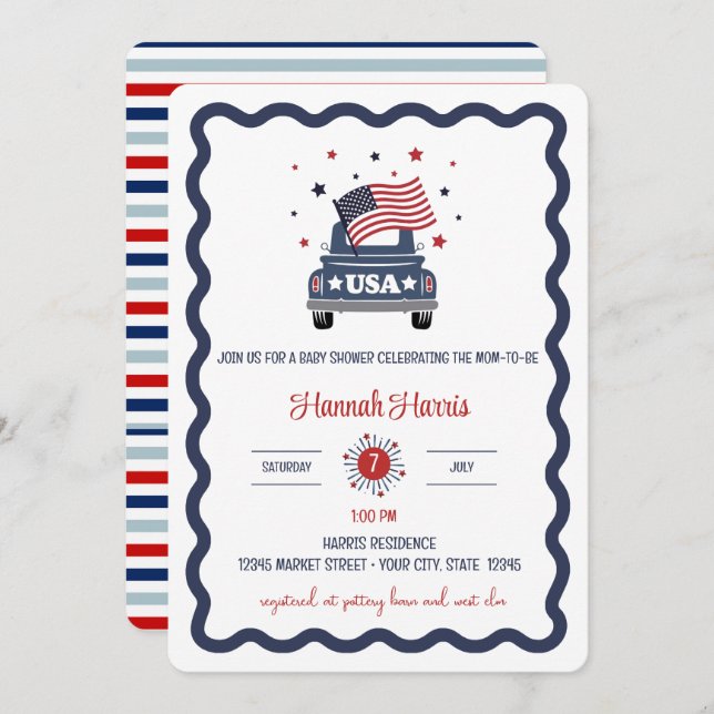 Convites Patriotic Baby Shower Invitation (Frente/Verso)