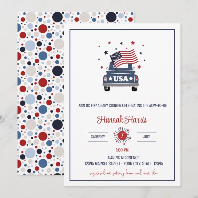 Convites Patriotic Baby Shower Invitation (Frente/Verso)