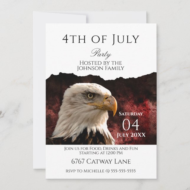 Convites Patriotic Bald Eagle 4th of July Party Invitation (Frente)