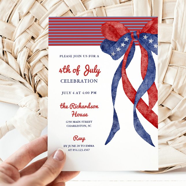 Convites Patriotic Bow | 4th of July Party (Criador carregado)