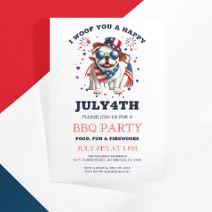 Convites Patriotic Bulldog Woody Feliz 4 de julho